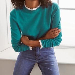 NWOT Boden Teal Lincoln Frill Cotton Sweater - M